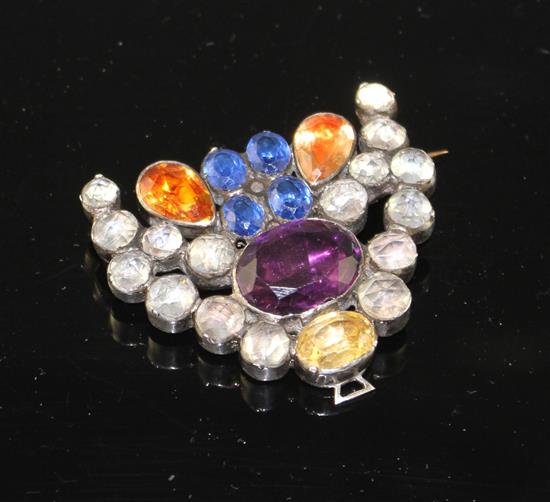 A mixed metal and multi-coloured paste set brooch, width 45mm,